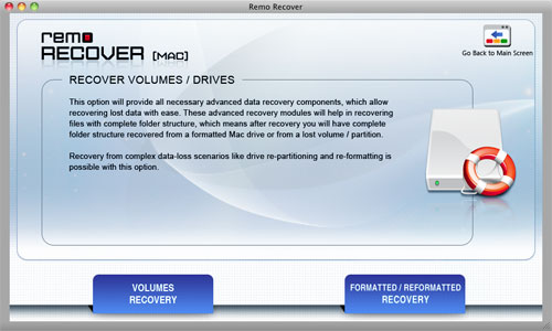 Recover Data from Formatted Disk Mac - Drive Selection Screen