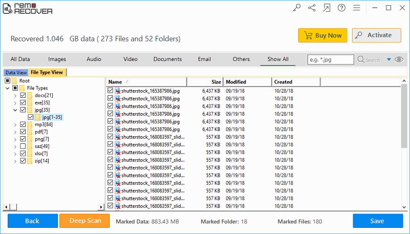 Recover Files from Formatted SDHC Card - Recovered Data in File Type & Data Views